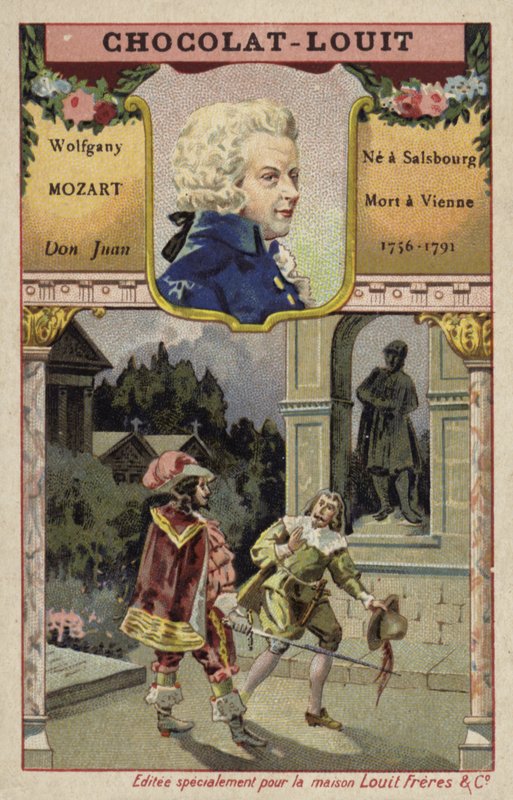 Wolfgang Amadeus Mozart, Avusturyalı besteci ve Don Juan operasından bir sahne (chromolitho) by French School