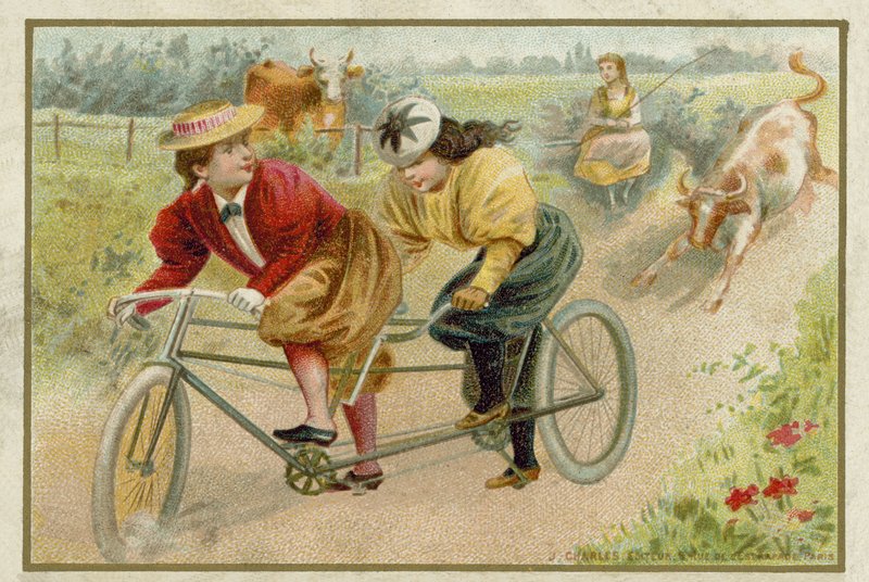 Bir tandem sürme kadınlar by French School