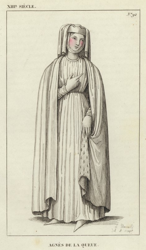 XIII Siecle, Agnes de la Queue (renkli gravür) by French School