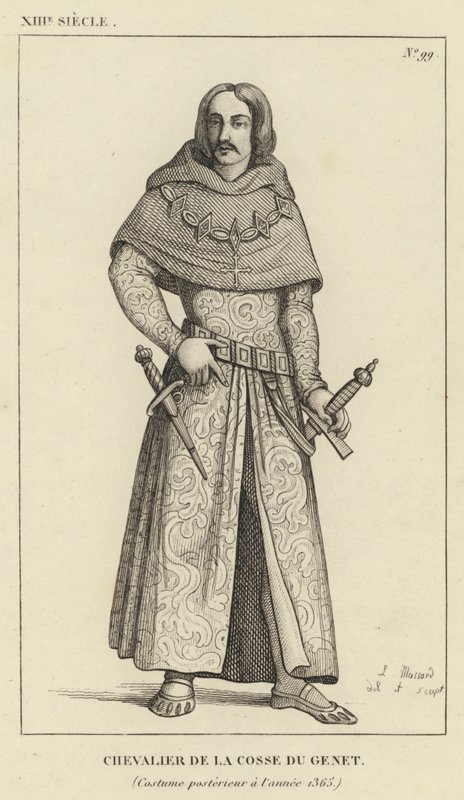 XIII Yüzyıl, Genet Pod Şövalyesi, 1365 yılından sonraki kostüm (gravür) by French School