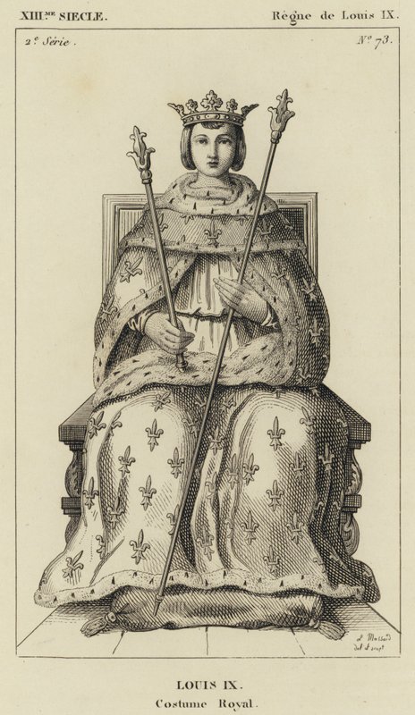 XIII Century, Louis IX Saltanatı, Louis IX, Kraliyet Kostümü (gravür) by French School