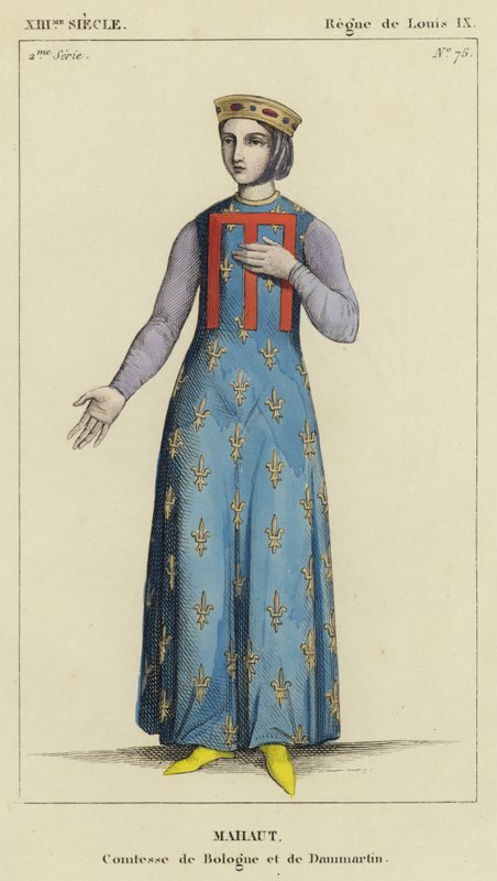 XIII Century, Louis IX, Mahaut, Bologna ve Dammartin Kontesi (renkli gravür) saltanatı by French School