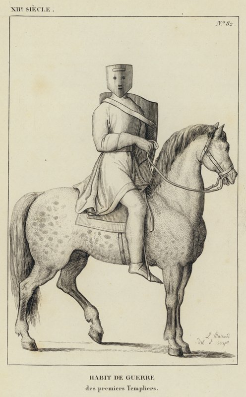 XII Yüzyıl, İlk Tapınakçıların Savaş Alışkanlığı (gravür) by French School