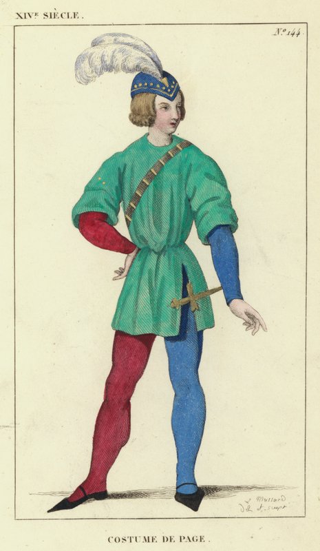 XIV Siecle, Costume de Page (renkli gravür) by French School