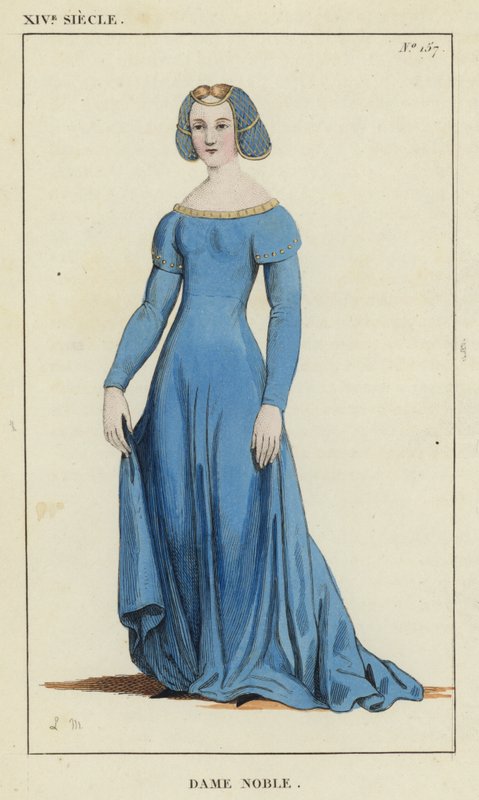 XIV Siecle, Dame Noble (renkli gravür) by French School