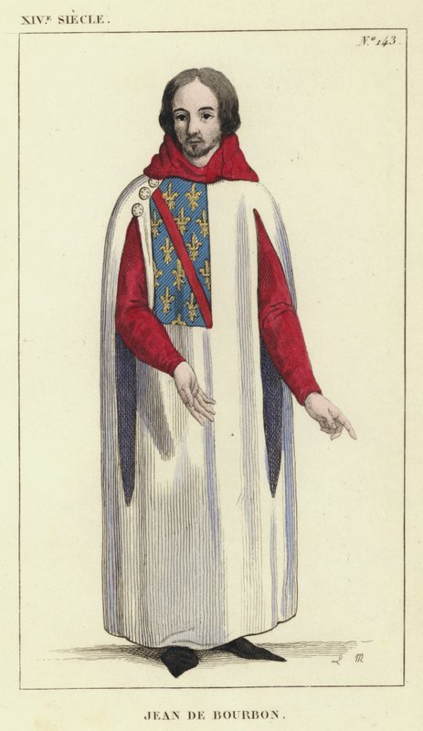 XIV Century, Jean de Bourbon (renkli gravür) by French School