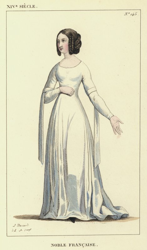 XIV Century, Fransız Soylusu (renkli gravür) by French School