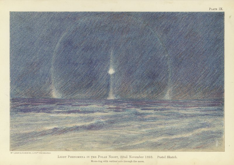 Kutup gecesinde ışık olayları, 22 Kasım 1893, pastel eskiz (renkli lito) by Fridtjof Nansen
