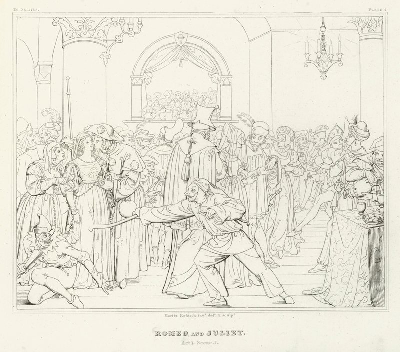 Romeo ve Juliet, Perde I, Sahne 5 (gravür) by Friedrich August Moritz Retzsch