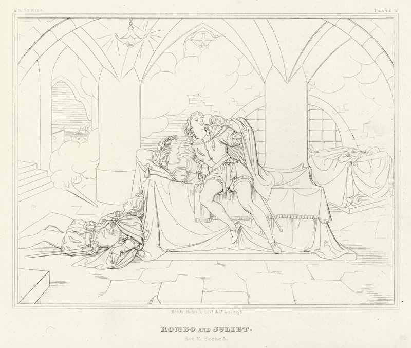 Romeo ve Juliet, Act V, Sahne 3 (gravür) by Friedrich August Moritz Retzsch