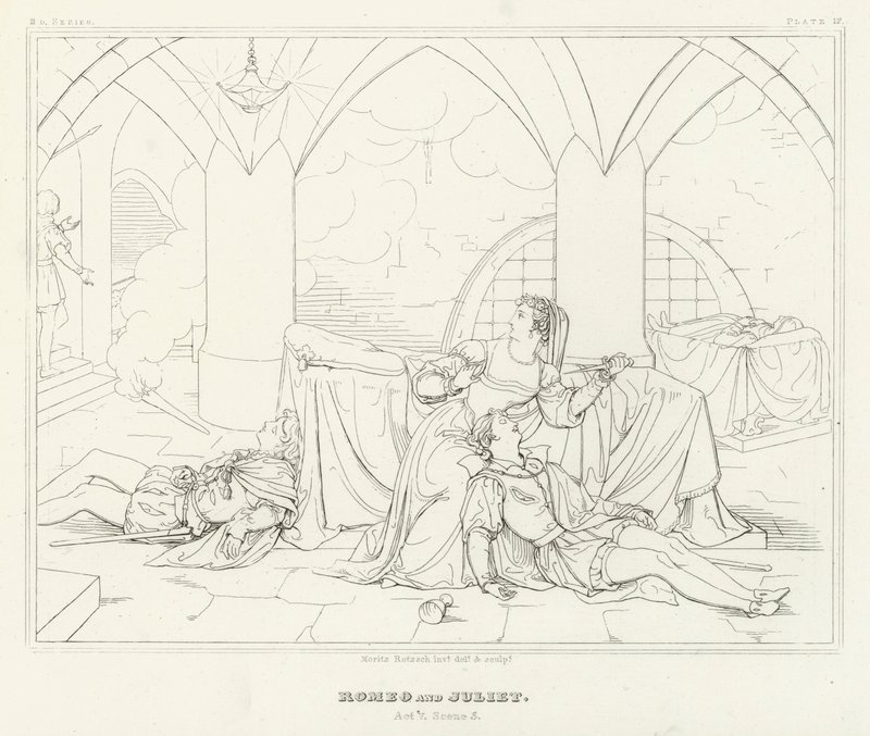Romeo ve Juliet, Act V, Sahne 3 (gravür) by Friedrich August Moritz Retzsch