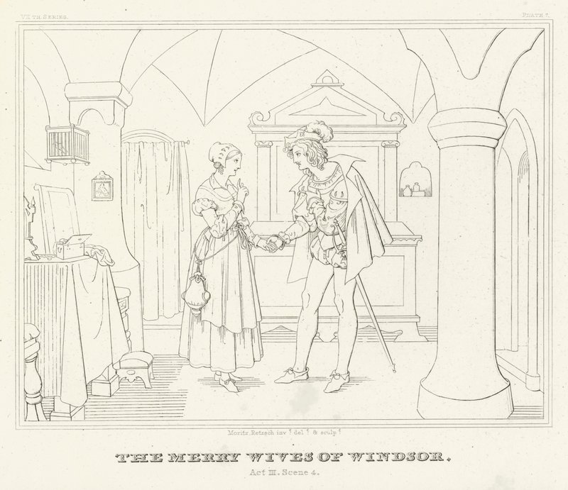 Windsor'un Neşeli Eşleri, III. Perde, Sahne 4 (gravür) by Friedrich August Moritz Retzsch