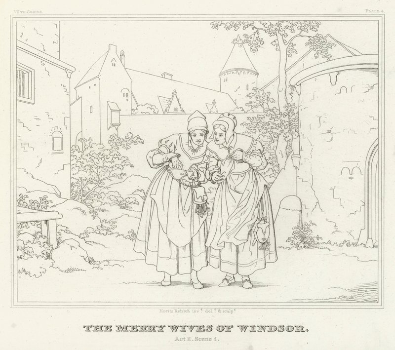 Windsor'un Neşeli Kadınları, II. Perde, Sahne 1 (gravür) by Friedrich August Moritz Retzsch