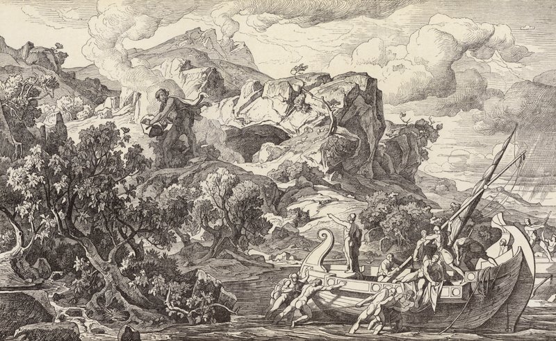 Odysseus Kiklop adasından ayrılırken (gravür) by Friedrich the Elder Preller