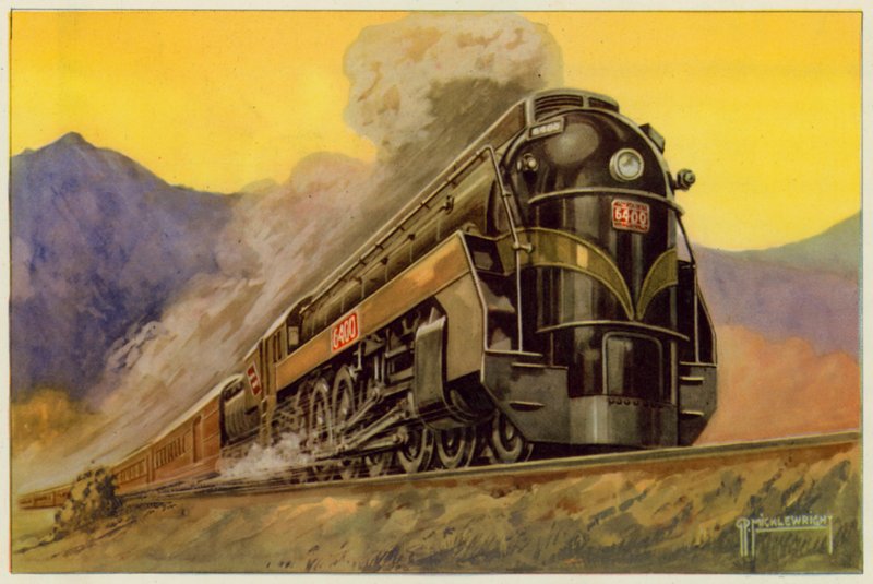 Kanada Ulusal Demiryolu, Ekspres Aerodinamik Lokomotif No 6400, 4-8-4 (renkli lito) by G.P. Micklewright