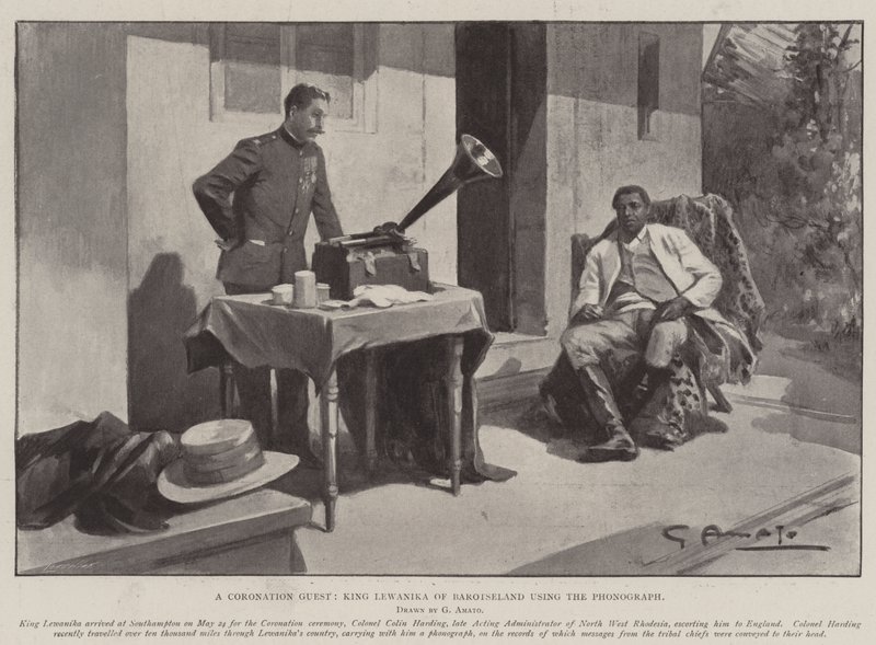 Bir Taç Giyme Konuğu, Barotseland Kralı Lewanika Fonografı Kullanıyor by G.S. Amato