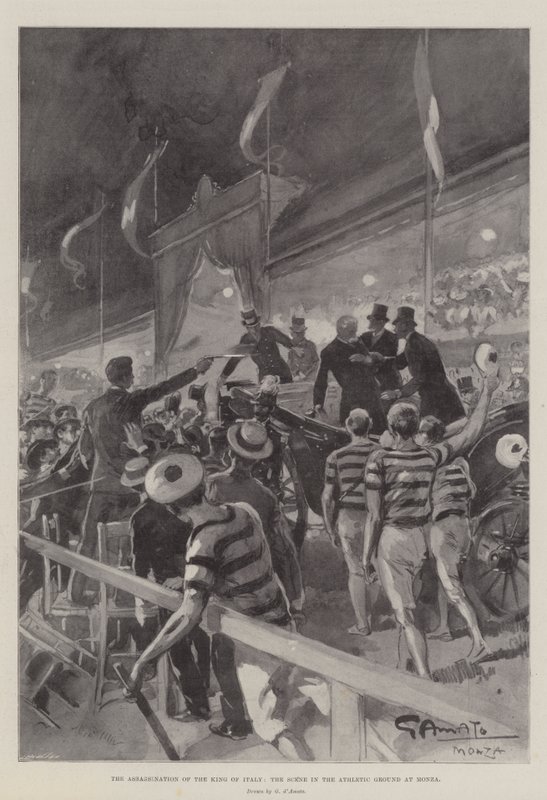 İtalya Kralının Suikastı, Monza Atletizm Sahasında Sahne by G.S. Amato