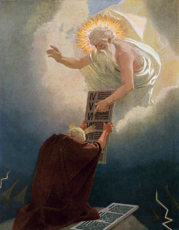 Moses receiving the Ten Commandments from God on Mount Sinai  by Gebhard Fugel