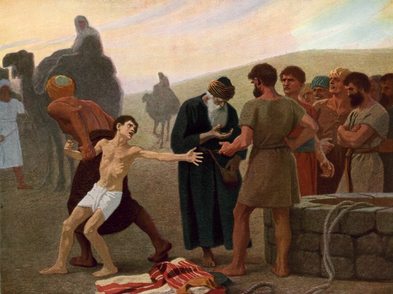 Joseph, kıskanç kardeşleri tarafından köle olarak satılır, yaklaşık 1940 (renkli taş taş) by Gebhard Fugel