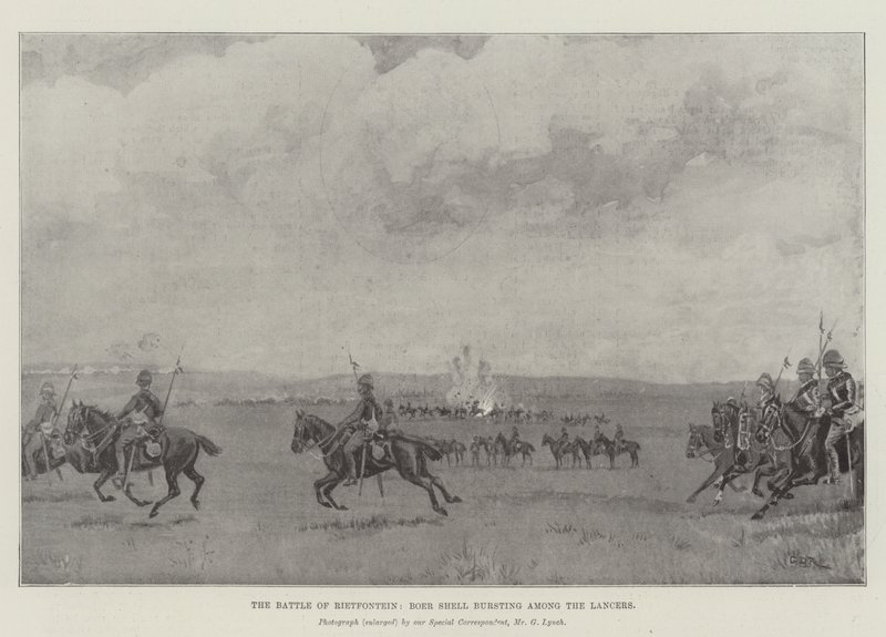 Rietfontein Savaşı, Mızraklılar arasında patlayan Boer Shell by George Derville Rowlandson