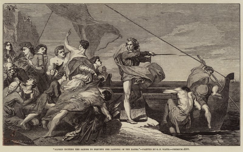 Alfred, Danimarkalıların İnişini önlemek için Saksonları kışkırtıyor by George Frederick Watts