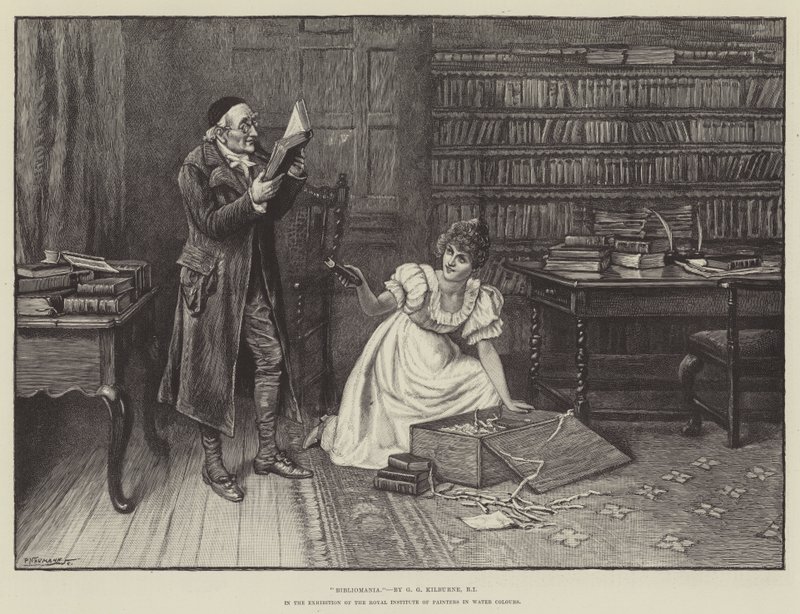 Bibliomania, Kraliyet Ressamlar Enstitüsü Sulu Boya Sergisinde by George Goodwin Kilburne