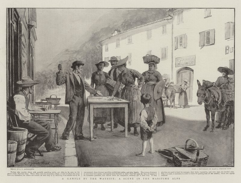 Yol Kenarında Bir Kumar, Deniz Alplerinde Bir Sahne by George Percy Jacomb Hood