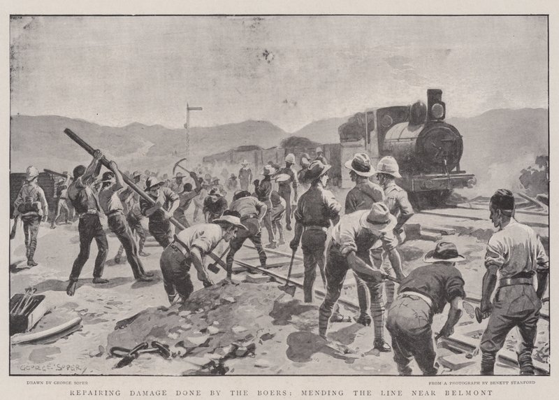 Repairing Damage done by the Boers, mending the Line near Belmont  by George Soper