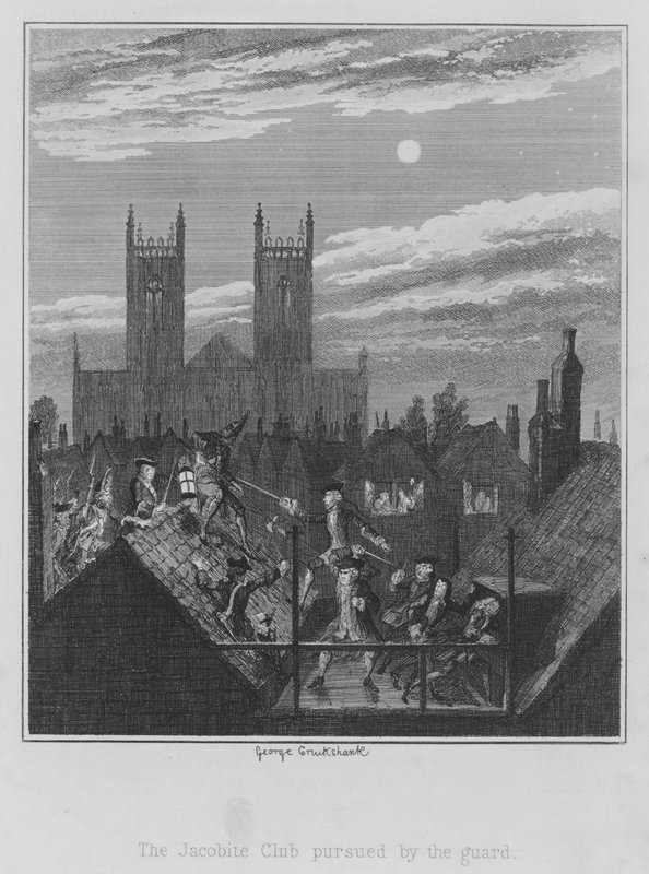 Muhafız tarafından takip edilen Jacobite Kulübü (gravür) by George (after) Cruikshank