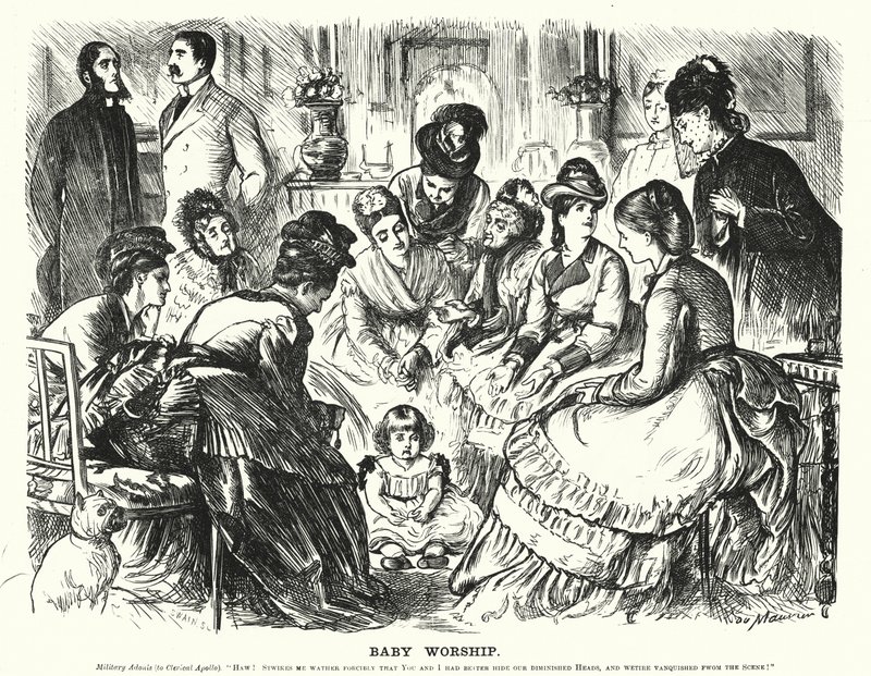 Punch karikatür: Bebek İbadet (gravür) by George (after) Du Maurier