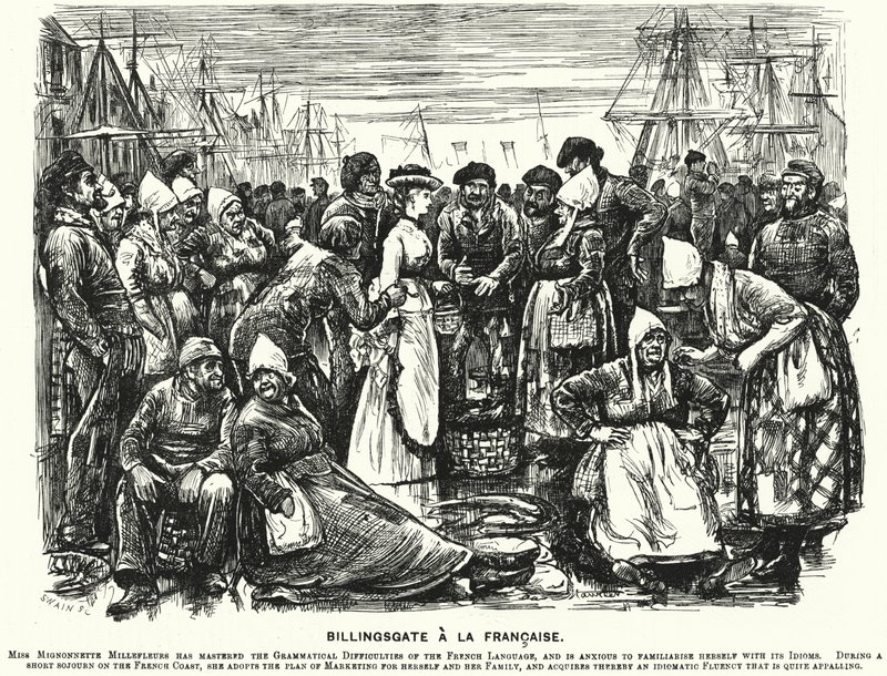 Punch karikatür: Billingsgate a la Francaise (gravür) by George (after) Du Maurier