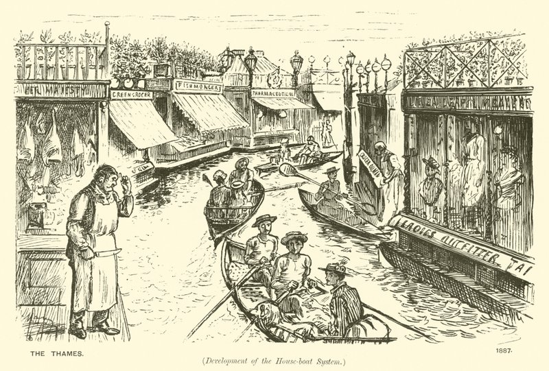 Thames (ev-tekne sisteminin gelişimi) (gravür) by George (after) Du Maurier