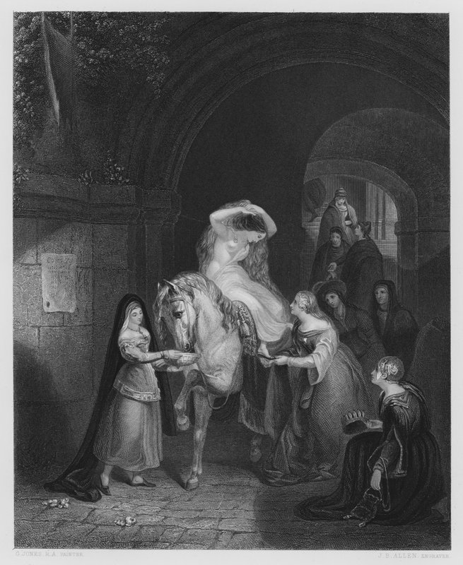 Lady Godiva, Vernon Galerisi'ndeki resimden (gravür) by George (after) Jones