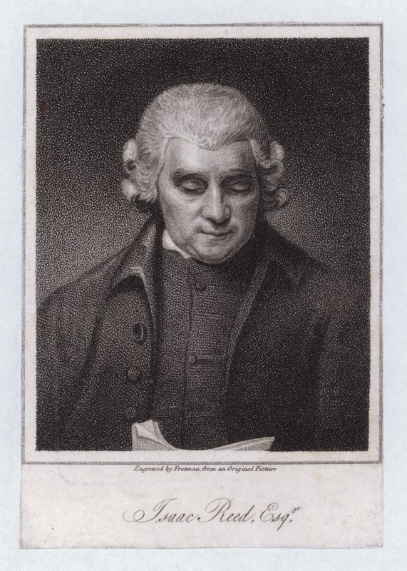 Isaac Reed, İngiliz edebiyat editörü ve kitap koleksiyoncusu (gravür) by George (after) Romney