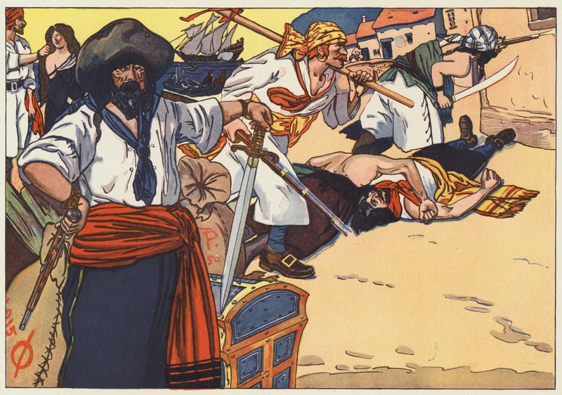 Korsanlar sokakları yakarak, yağmalayarak ve katlederek ilerlediler. by George Alfred Williams