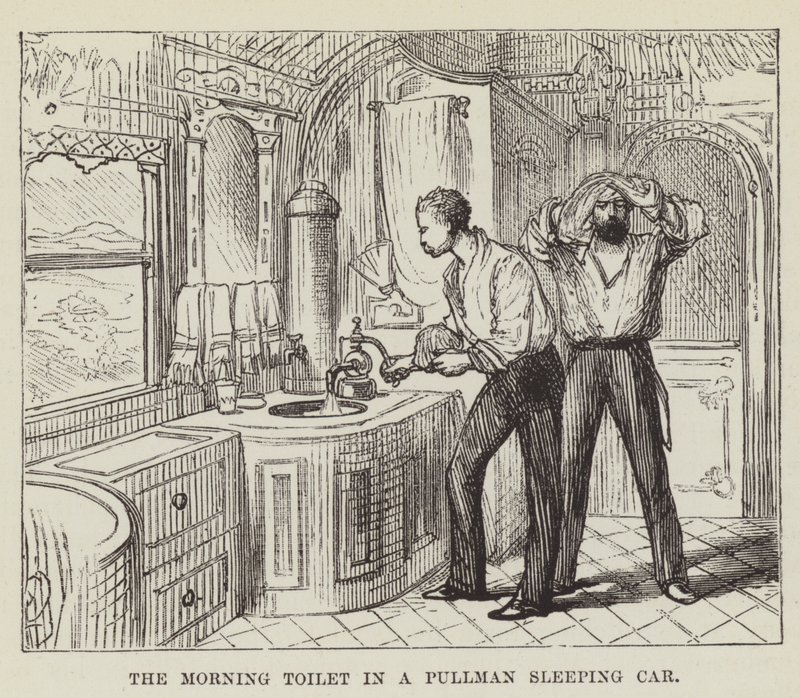 Bir Pullman Uyuyan Arabada Sabah Tuvaleti by George Augustus Sala