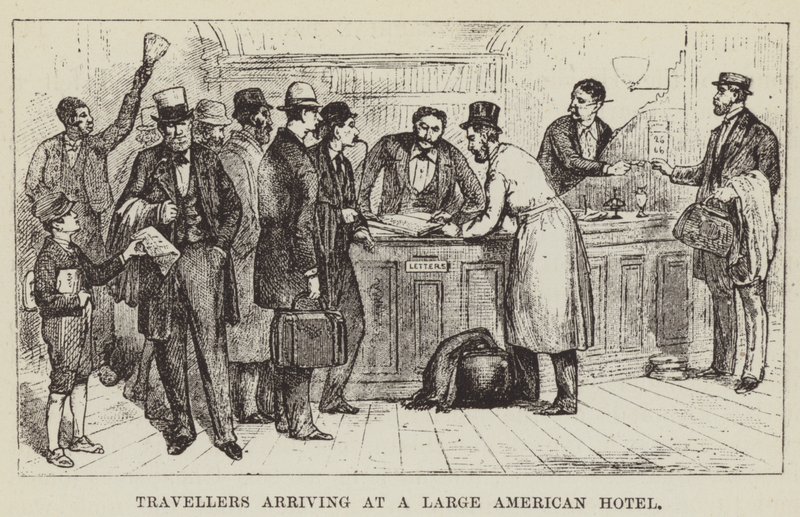 Büyük bir Amerikan Oteline gelen yolcular by George Augustus Sala