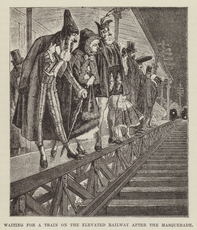 Maskeli Balodan Sonra Yükseltilmiş Demiryolunda Tren Beklemek by George Augustus Sala