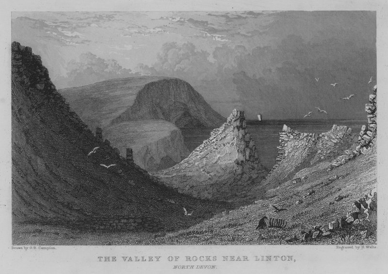 Linton, Kuzey Devon yakınlarındaki Kayalar Vadisi (gravür) by George Bryant Campion