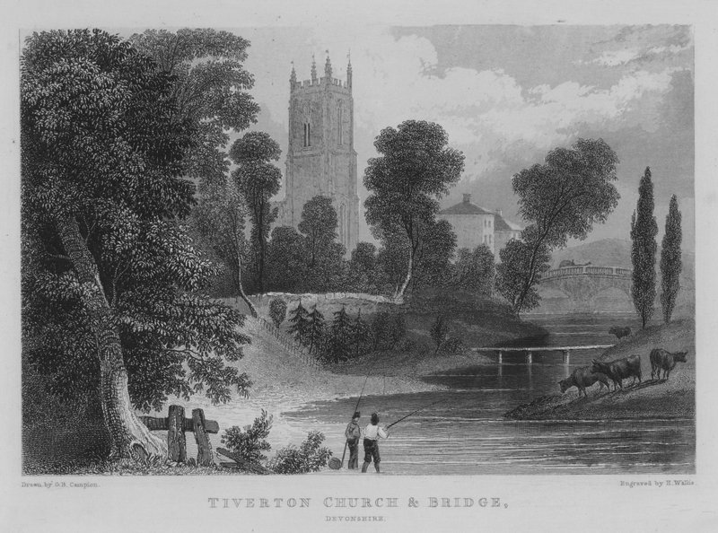 Tiverton Kilisesi ve Köprüsü, Devonshire (gravür) by George Bryant Campion
