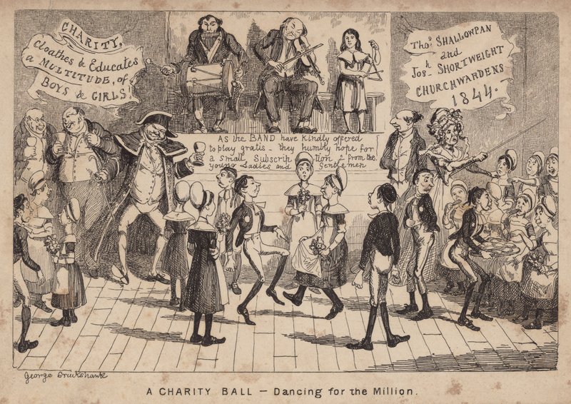 Bir Yardım Balosu - milyonlar için dans etmek; karikatür by George Cruikshank