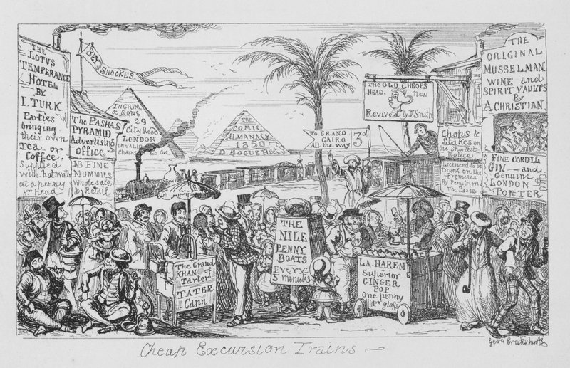Ucuz gezi trenleri, yani hayal edilen kitle turizminin geleceği (gravür) by George Cruikshank