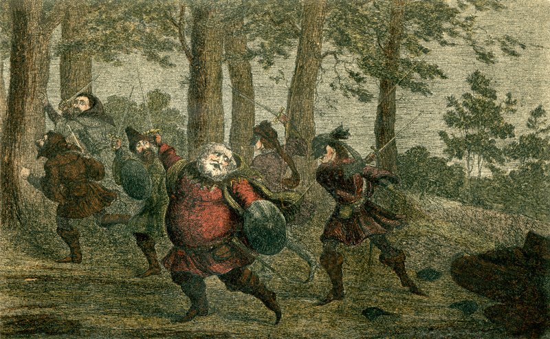 Falstaff, ölümüne terliyor ve yürürken yağsız toprağı yağlıyor by George Cruikshank
