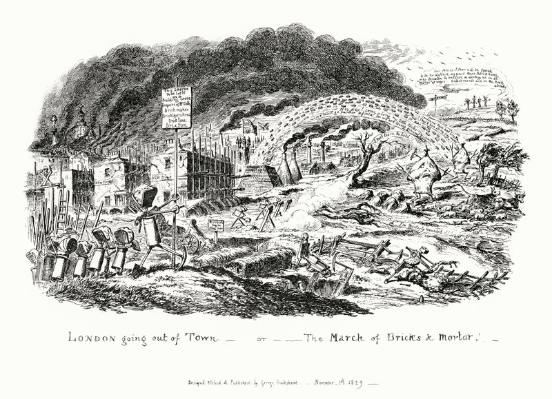 Londra Şehir Dışına Çıkıyor veya Tuğla ve Harç Yürüyüşü (gravür) by George Cruikshank
