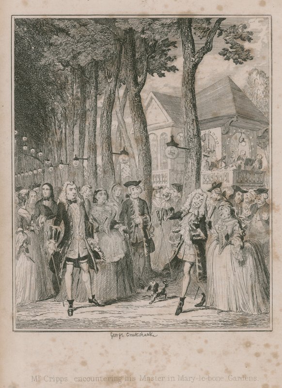 Bay Cripps, Mary-le-bone Gardens'ta Mater'ıyla karşılaşıyor by George Cruikshank