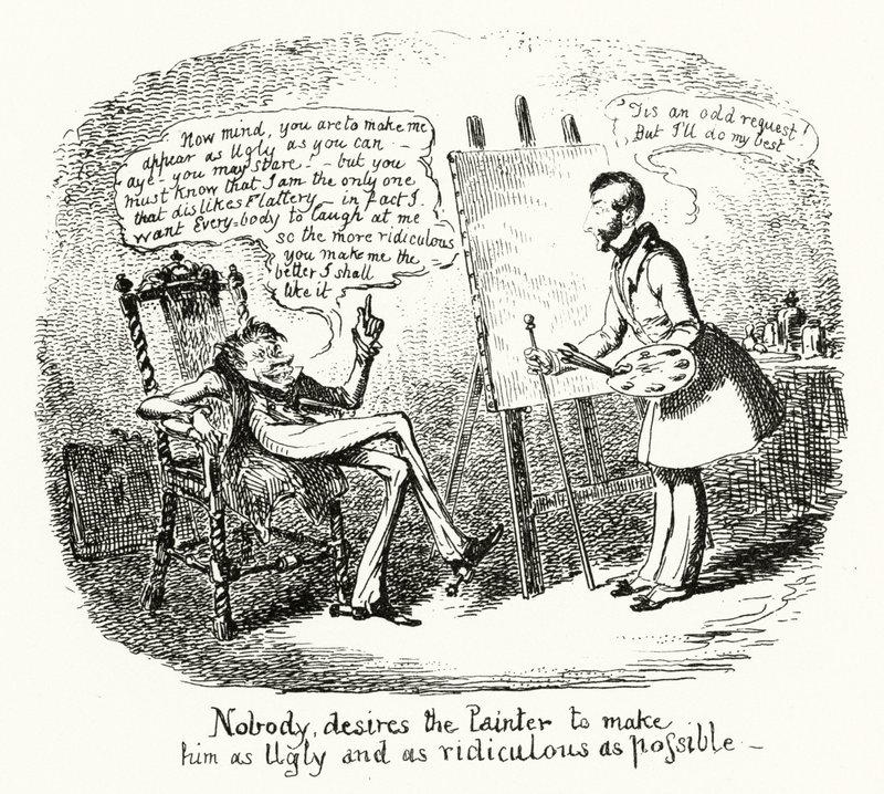 Kimse Ressamın kendisini olabildiğince Çirkin ve gülünç yapmasını istemez (gravür) by George Cruikshank