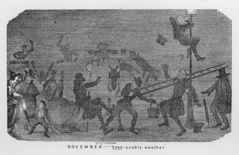 Kasım, Görülmeyen hava, yani Londra sisi (gravür) by George Cruikshank