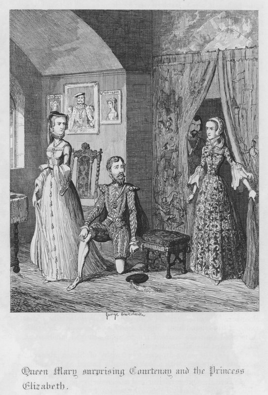 Queen Mary şaşırtıcı Courtenay ve Prenses Elizabeth (gravür) by George Cruikshank