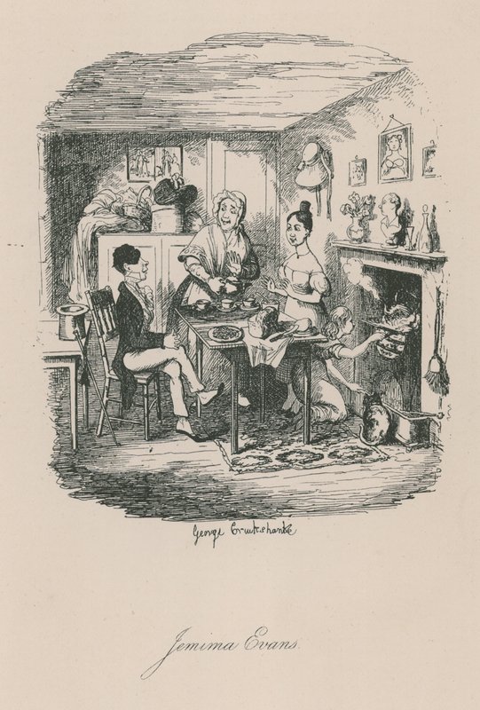 Londra yaşamının sahnesi: Jemima Evans by George Cruikshank
