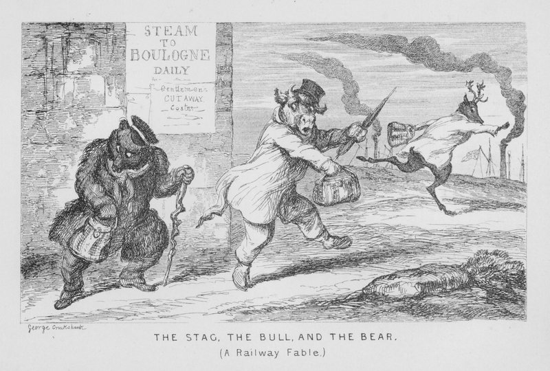 Geyik, Boğa ve Ayı, Bir Demiryolu Masalı (gravür) by George Cruikshank